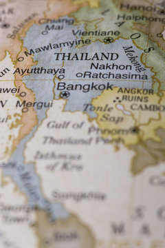 Macro of Thailand on a globe