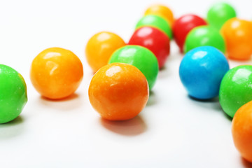 Closeup colorful candies on white background