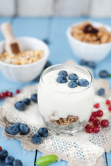 Obraz na płótnie Canvas Healthy yoghurt with fruits for breakfast