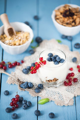 Healthy yoghurt with fruits for breakfast