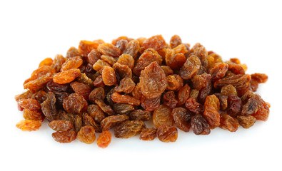Pile of raisins isolated on white
