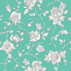 Floral Roses Background - Seamless Vintage Pattern - in vector