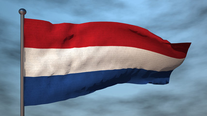 3D flag of the Netherlands on sky background