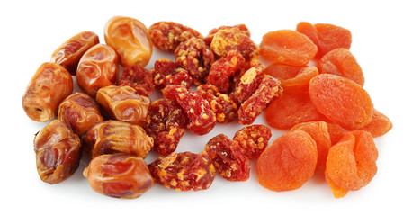 Assortment of dried fruits isolated on white