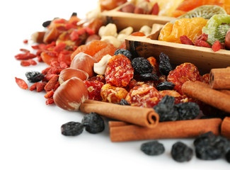 Assortment of dried fruits isolated on white