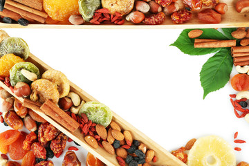 Assortment of dried fruits, isolated on white