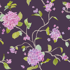 Vintage Hydrangea Background - seamless pattern for design, print