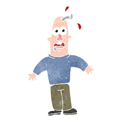 retro cartoon man with nail in head