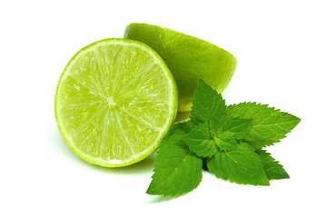Lime isolated with mint on white background
