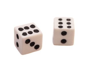 Two white dice isolated on white