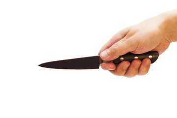Knife in hand with isolated on white