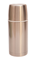 Steel thermos isolated on white background