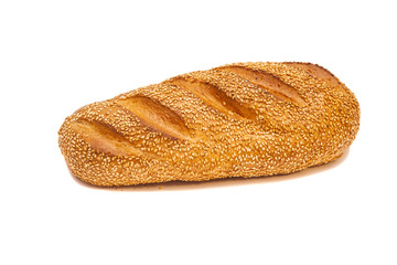Baguette with sesame seeds isolated on white background