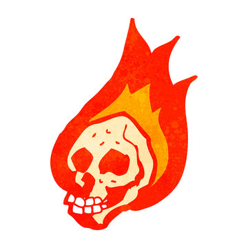 retro cartoon flaming skull