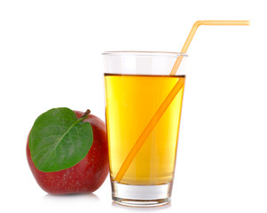 Glass of apple juice with red apple isolated on white