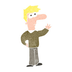 retro cartoon waving blond man