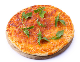Cheese pizza with herbs isolated on white
