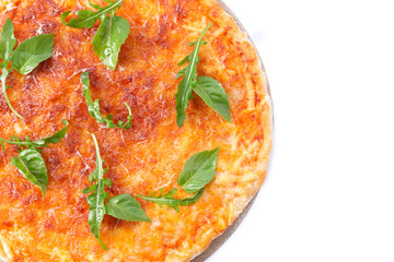 Cheese pizza with herbs isolated on white
