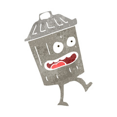 retro cartoon garbage can character