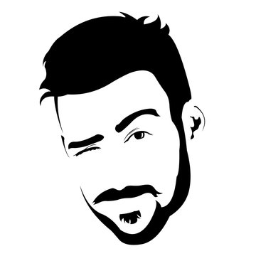 Portrait of young bearded charming man winking at camera vector illustration