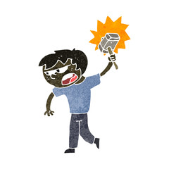 retro cartoon boy with hammer