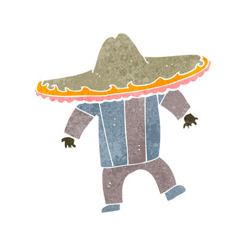 retro cartoon man wearing big mexican hat