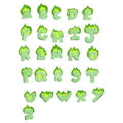 retro cartoon flaming green alphabet