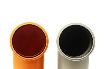 Drain pipe grey and red corner on white background