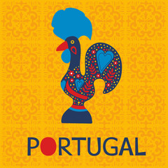 Illustration of decorated Barcelos rooster symbol of Portugal © olillia