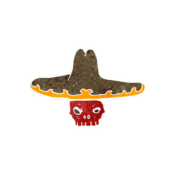 retro cartoon skull in mexican hat