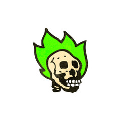 retro cartoon flaming skull