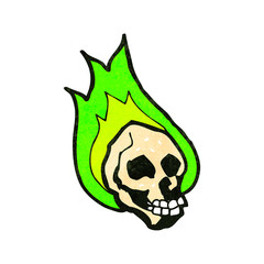 retro cartoon flaming skull