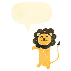 retro cartoon lion with speech bubble