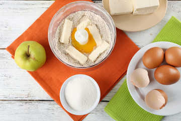 Ingredients for making cookies on table close up