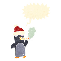 retro cartoon penguin smoking marijuana