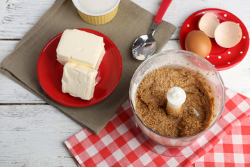 Ingredients for making cookies on table close up