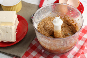 Ingredients for making cookies on table close up