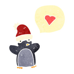 retro cartoon penguin with love heart