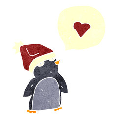 retro cartoon penguin with love heart