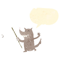 retro cartoon wolf fishing
