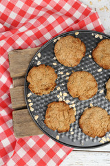 Homemade cookies on pan close up