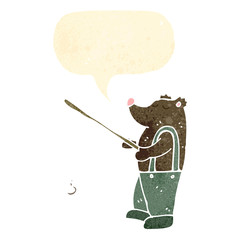 retro cartoon bear fishing