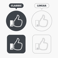 Like sign icon. Hand finger up symbol.