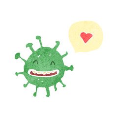 cartoon germ with love heart speech bubble