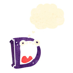 retro cartoon letter d with thought bubble