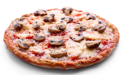 Tasty pizza with vegetables isolated on white
