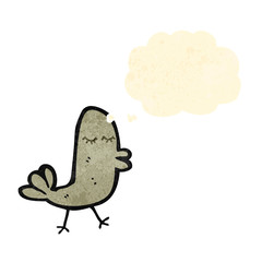 funny cartoon bird with thought bubble