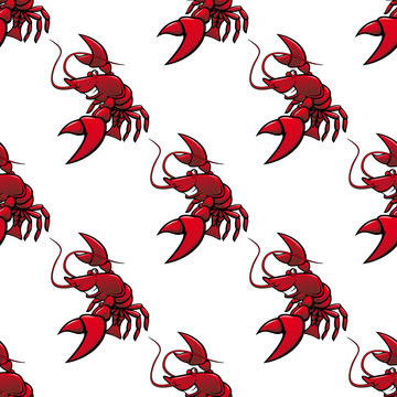 Cartoon red lobsters seamless pattern