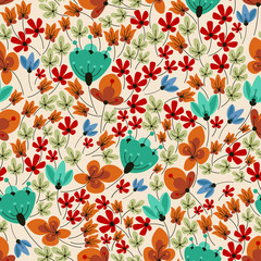 Fototapeta na wymiar Retro field flowers seamless pattern