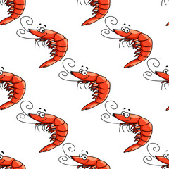 Cartoon red shrimps seamless pattern